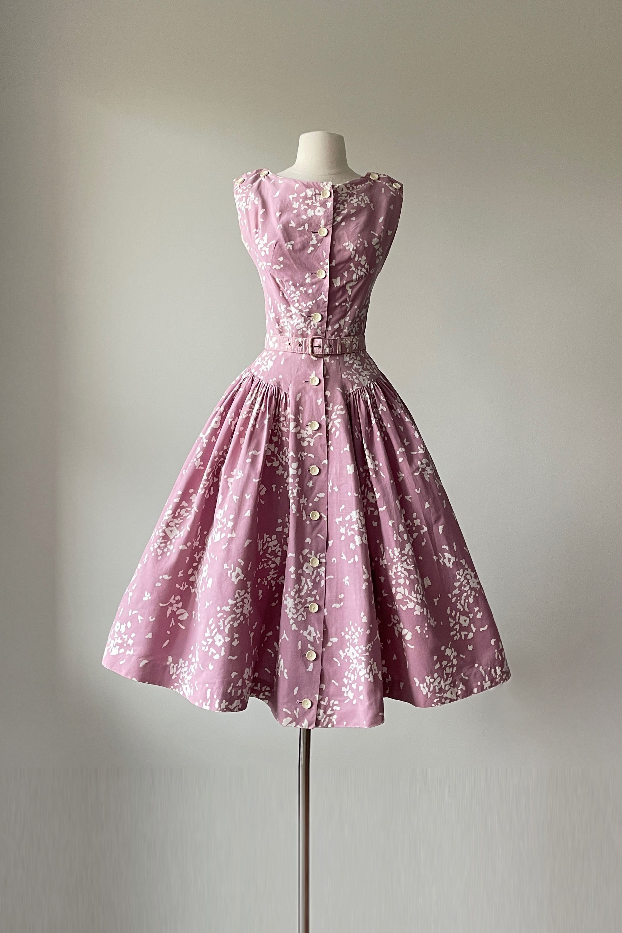 1950s Mauve Floral Cotton Dress By Horrockses Medium Mill Street Vintage